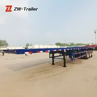 Pabrik Penjualan Laris Murah Wadah Tempat Tidur Datar Transportasi Kargo 40 Kaki Trailer Flatbed Biru