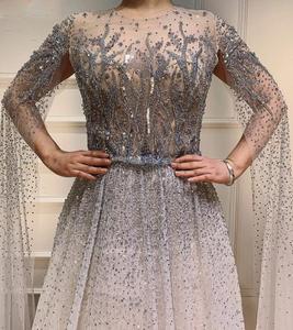 Dubai <strong>Silver</strong> Grey Gold Long Sleeves Evening <strong>Dresses</strong> 2020 Luxury A-Line Sexy Formal <strong>Dress</strong> Plus Size <strong>Dresses</strong> - Product Image 5