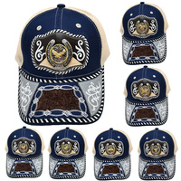 Gorra de vaquero personalizable con patrón metálico 3D de herradura, de lona de malla, estilo étnico occidental mexicano, única y a la moda, para exteriores y playa