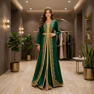 Elegant Embroidered Polyester Loose Modest <b>Abaya</b> <b>Dress</b> Red Veil Floor Floral Pattern Wedding Women Middle East Long Flared - Product Image 3