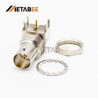 Konektor BNC Female 75Ohm 90 Derajat Sudut Kanan HD-SDI PCB Mount Through Hole Jack Koaksial Berlapis Emas untuk Peralatan Siaran