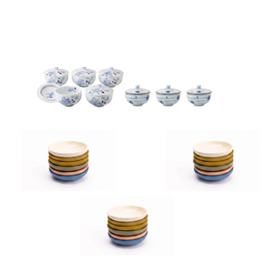 Vaisselle d'occasion japonaise en céramique – Ensemble de 7 pièces : assiettes, bols, tasses – Compatible lave-vaisselle et four – Lavage à la main uniquement - Product Image 1