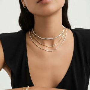 Collier chaîne gourmette blanc, jaune, or rose, diamant, perle, religieux, classique, or, pour mariage, fiançailles, forme/motif numérique - Product Image 1