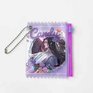 Bolsa de PVC resellable estilo caramelo, estuche protector para botones/pins, bolsa para artículos de personajes con cadena colgante - Product Image 1