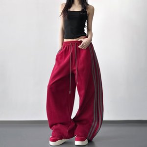<span class=keywords><strong>Pantaloni</strong></span> Sportivi <span class=keywords><strong>Larghi</strong></span> da <span class=keywords><strong>Donna</strong></span> Stile Y2K, con Strisce Rosse Laterali, Vita Elastica, Casual, per Danza e Hip Hop - Product Image 3