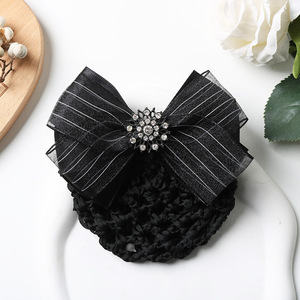 2024 moda mujer Bowknot Snood Net Hair Clip Bun Cover Hairnet con decoración de lazo de encaje - Product Image 6