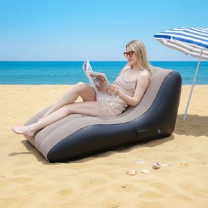 Ergonomic Wave <b>Inflatable</b> <b>Sofa</b> Flocked PVC Outdoor Lounge Chair with Built-in Pump Waterproof Portable for Camping Beach - Product Image 1