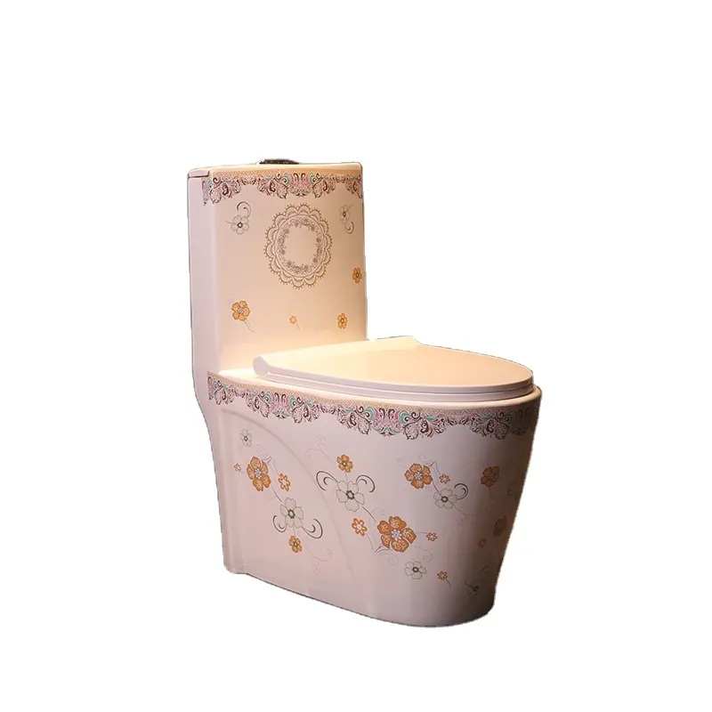 Soporte de inodoro de cerámica blanca con patrón de flores antiguas de color para muestrear inodoros de cerámica de productos personalizados de varios fabricantes