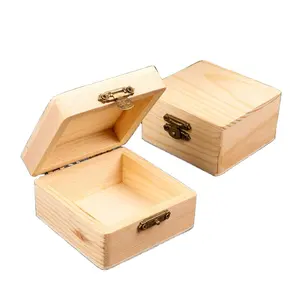 Unfinished Wood Treasure Chest,Unfinished Wood Box, Wooden Jewelry Boxes with Locking Clasp for DIY Projects