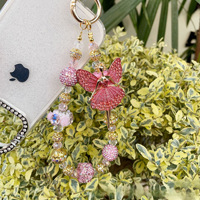 Luxuriöse Rosa Ballerina-Feen-Handykette, Handgefertigte Perlenkette im Heavy-Industry-Stil, Engel-Taschenanhänger, Schmuckgeschenk für Frauen