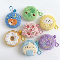 Porte-monnaie en peluche brodé Kawaii, motifs renard, chat, beignet, fraise, nuage, mini sac de rangement porte-clés en cristal, logo personnalisé pour filles et enfants