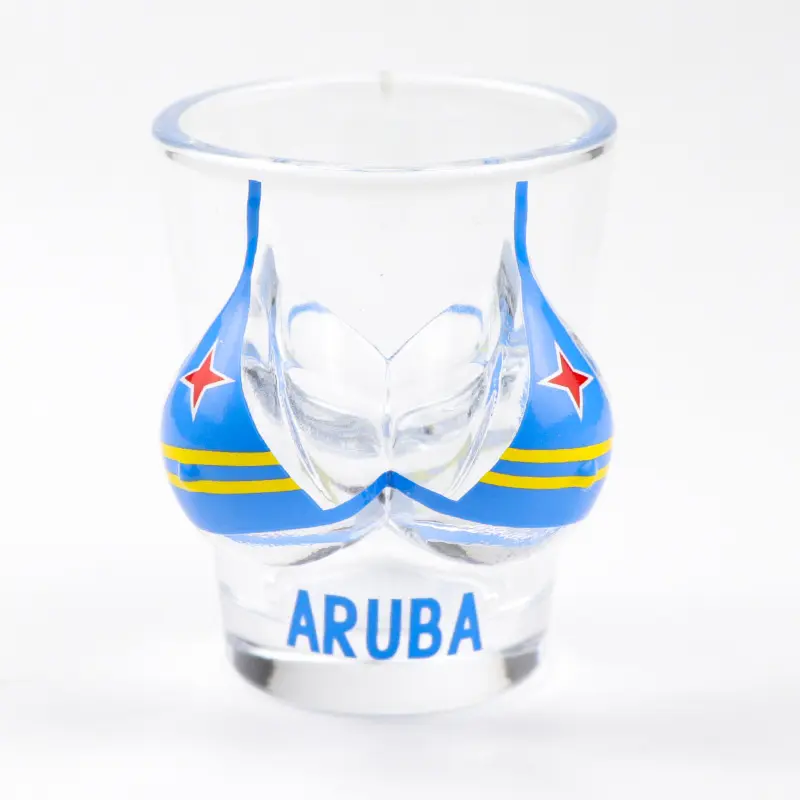 Venta al por mayor logotipo personalizado Aruba Tourist Souvenir Bikini 3D gafas de chupito de cristal sexy