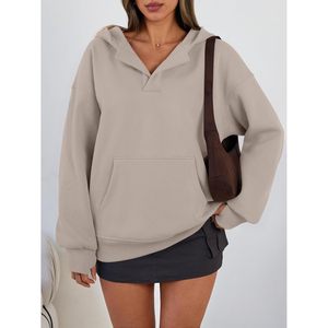 Sudadera con Capucha Extra Grande para Mujer, Cuello en V, Felpa, Hombros Caídos, con Bolsillos, Largo Regular, Ropa Casual - Product Image 2