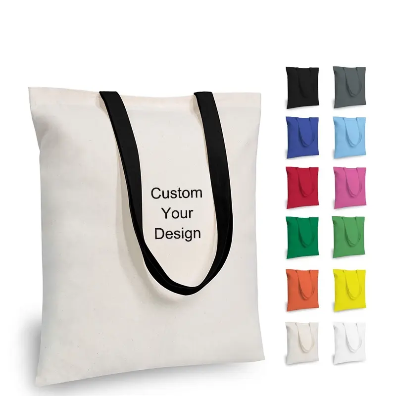 Sacola de compras em branco para lona de algodão reutilizável ecológica personalizada de vários tamanhos com alça de corda para sacola de algodão