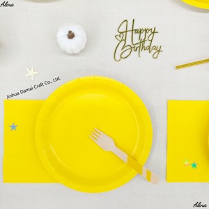 ชุดภาชนะใช้แล้วทิ้งสีเหลืองเรียบง่าย DAMAI สำหรับงานปาร์ตี้ งานวันเกิด กิจกรรมแคมป์ปิ้ง ของตกแต่งโต๊ะ กระดาษเช็ดปาก แก้ว จาน - Product Image 6