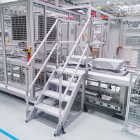 Escaliers et plateformes d'assemblage en aluminium personnalisés série 6000 avec main courante de sécurité, profils de marches pliables, découpés, pliés et soudés