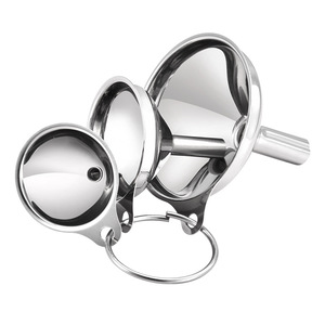 Stainless Steel Oil Funnel 3 Piece Set Short Handle Kitchen Liquid Dispensing Tool For Wine Cooking - Product Image 1