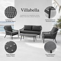 Ensemble de canapés d'extérieur moderne 4 pièces en rotin PE, salon de terrasse avec structure en aluminium, mobilier de jardin 2-4 places pour hôtel, terrasse, villa