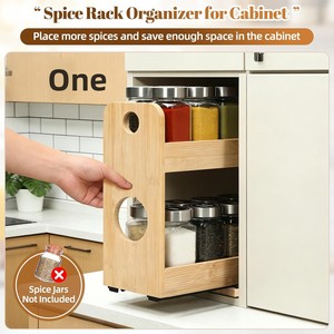 Tfro & Cile Étagère à Épices Coulissante à Double Niveau en Bambou pour Armoire, Organisateur Gain de Place pour Assaisonnements, Cuisine et Garde-Manger - Product Image 5
