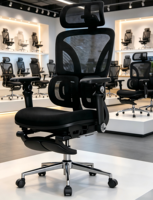 Fauteuil de bureau exécutif ergonomique moderne en maille avec appui-tête et accoudoirs réglables, pivotant à 360°, réglable en hauteur, pour usage hôtelier