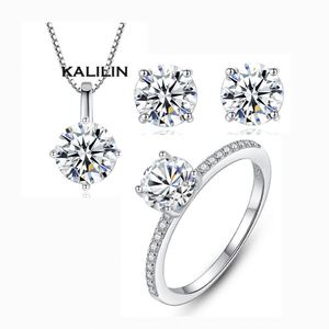 Parure de bijoux en moissanite en argent 925, coupe brillant ronde, sertie griffe, bague, collier et boucles d'oreilles, classique pour femme, pour fiançailles - Product Image 1