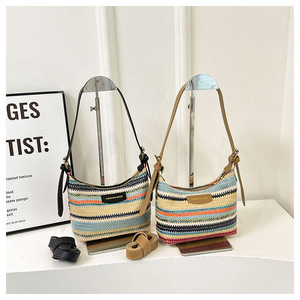 Nouveau <span class=keywords><strong>Sac</strong></span> à Bandoulière Femme Tendance 2024 Style Bohème – Sacs à Main Rayés en Matière Tressée pour Femme - Product Image 1