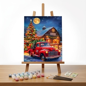 Kit <span class=keywords><strong>Pittura</strong></span> con Numeri Camion Rosso <span class=keywords><strong>Vintage</strong></span> Notte di Natale Fienile Neve <span class=keywords><strong>Pittura</strong></span> Acrilica Fai da Te su Tela per Adulti Principianti 16x20 Pollici - Product Image 1