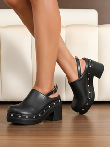 Sandales à plateforme tendance pour femmes, talon épais antidérapant, rivets noirs, <span class=keywords><strong>talons</strong></span> hauts augmentant la taille - Product Image 5