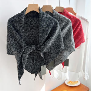 High Quality Solid Color Large Triangular Scarf for Women <strong>Wool</strong> Feeling Coat <strong>Capes</strong> and Wraps Winter Warm Windproof Knitted Shawls - Product Image 2