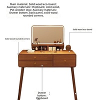 Coiffeuse en bois avec miroir lumineux et tabouret rembourré, bureau de maquillage moderne pour chambre à coucher