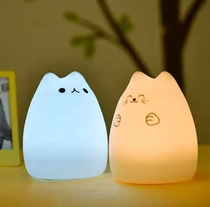 เด็กเด็กแมว LED โคมไฟตั้งโต๊ะแบบชาร์จไฟได้ที่มีสีสันน่ารักซิลิโคนมินิไฟกลางคืนโคมไฟพร้อมพอร์ต USB
