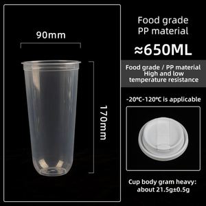 Venta de Fábrica: Vaso de Plástico Transparente en Forma de U de 650 ml para Té de Burbujas, Desechable, con Impresión de Logotipo y Tapa - Product Image 4