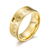 Acier inoxydable 18 carats PVD Plaqué or Décodeur secret Fenêtre Chiffrement Numéro porte-bonheur Anneau rotatif