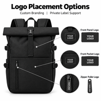 Sac à dos unisexe en nylon avec logo personnalisé, à fermeture roll-top, pour ordinateur portable, classique, polyvalent, léger, de loisirs, pour hommes, sacs d'extérieur