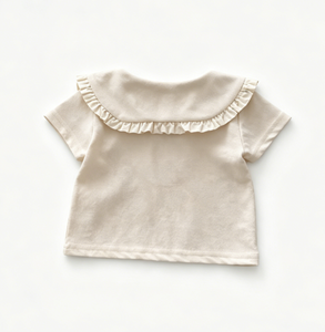 Top Estivo per Bambine <span class=keywords><strong>con</strong></span> Colletto a Volant e Fiocco, <span class=keywords><strong>Camicia</strong></span> in Cotone a Maniche Corte, Abbigliamento per Bambini in Tinta Unita Personalizzabile - Product Image 3