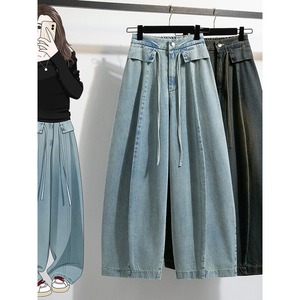 2026 New Spring Wholesale Plus Size Cotton Denim Horseshoe Pants Korean Loose Balloon Trousers High Waist Casual <strong>Jeans</strong> - Product Image 2