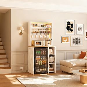 Armoire de rangement multifonctionnelle SENYU moderne blanche avec éclairage LED et crochets, 69,3 pouces de haut, unité de rangement pour cuisine - Product Image 4