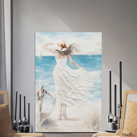 Vente directe d'usine 100% peint à la main mur Art femme au bord de la mer moderne paysage marin Art peinture pour la décoration de la maison