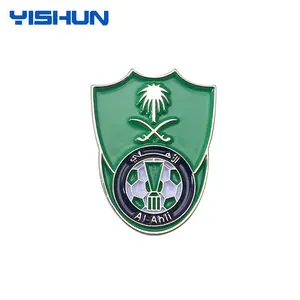 Personalizable metal fuerte nombre insignia emblema etiqueta personalizada laminado plata esmalte Arabia Saudita fútbol evento solapa pin broche
