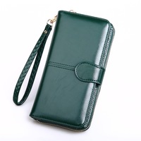 Dompet wanita, dompet wanita kulit minyak lilin, dompet dan dompet RFID wanita, tempat multi kartu, dompet ritsleting