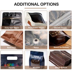 Sacs à café personnalisés en gros avec logo imprimé, 250g, 500g, 1kg, à fond plat, pochettes verticales avec fermeture éclair pour grains torréfiés - Product Image 4