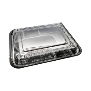 Sustentável e Reciclável Plástico Preto Compartimento Bento Box com Alta Claridade Design Tampa