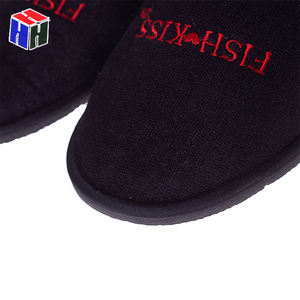 Langlebig Komfortabel Einweg Hotel <span class=keywords><strong>Slipper</strong></span> Benutzer definiertes Logo EVA Sohle Anti Slip Schwarze Hausschuhe für Home Travel <span class=keywords><strong>Spa</strong></span> - Product Image 3