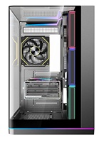 Boîtier PC Tower avec ventilateurs ARGB, éclairage LED sous le châssis, triple panneau en verre incurvé sans soudure, double compartiment, boîtier de jeu ATX, LED supérieure en option