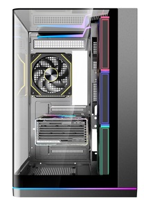 Boîtier PC Tower avec ventilateurs ARGB, éclairage LED sous le châssis, triple panneau en verre incurvé sans soudure, double compartiment, boîtier de jeu <span class=keywords><strong>ATX</strong></span>, LED supérieure en option - Product Image 6