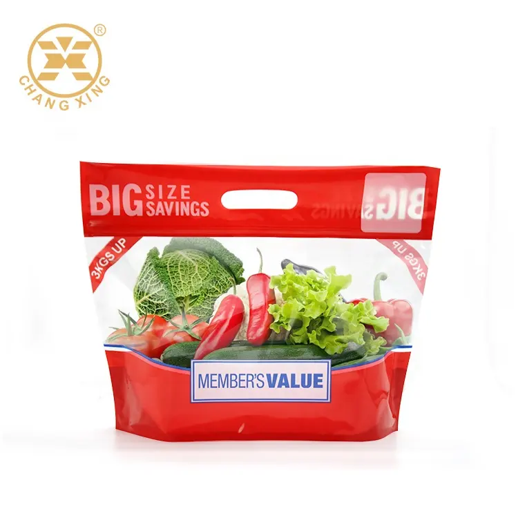 New Arrival Custom Logo Resealable 3kg Fruits Vegetable Plastic Zip Lock Food Packaging Bag With Clear Window and Handle