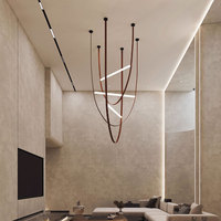 Lustre VHDesigner moderne en cuir et verre italien, brun, LED blanc chaud 3000K, personnalisable, pour plafond haut, escalier, salon