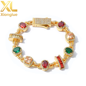 Chaîne à maillons unisexe tendance hip-hop élégante et brillante en laiton coloré avec zircon émeraude 15 mm, sertie de griffes - Product Image 4