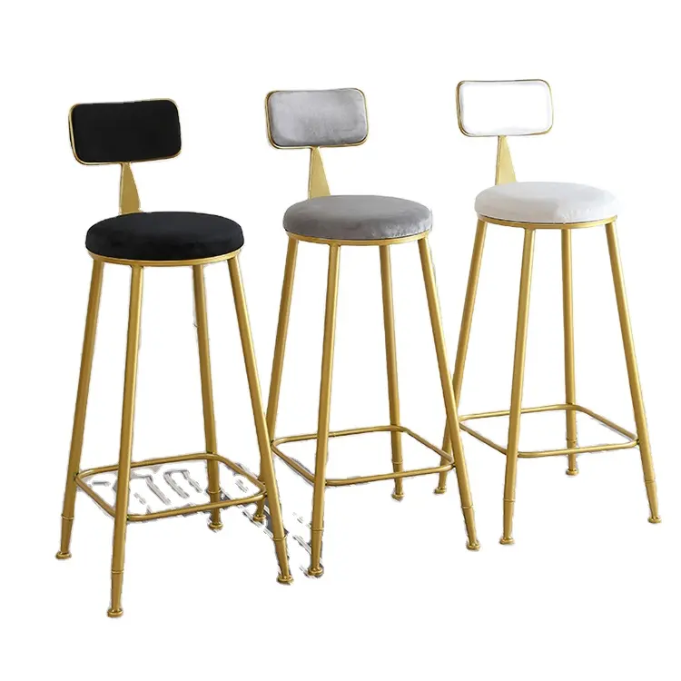 Sıcak satış Nordic uzun ucuz sayaç mobilya altın Metal kadife geri lüks mutfak Modern yüksek tabure Bar sandalyeleri Bar masası