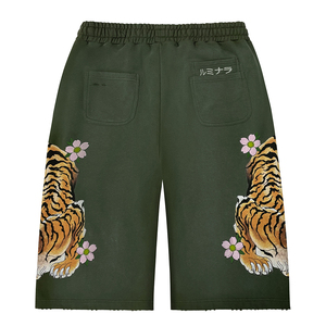 Men's High Quality Distressed Tiger Cherry Blossom Print Shorts Streetwear Casual Elastic Waist <b>Knit</b> Loose Fit Sweat Shorts - Product Image 2